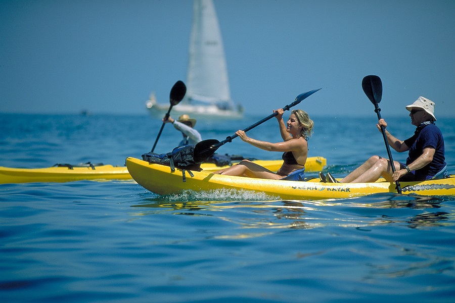 kayaking on the South Bay Bicycle Trail with ocean views
